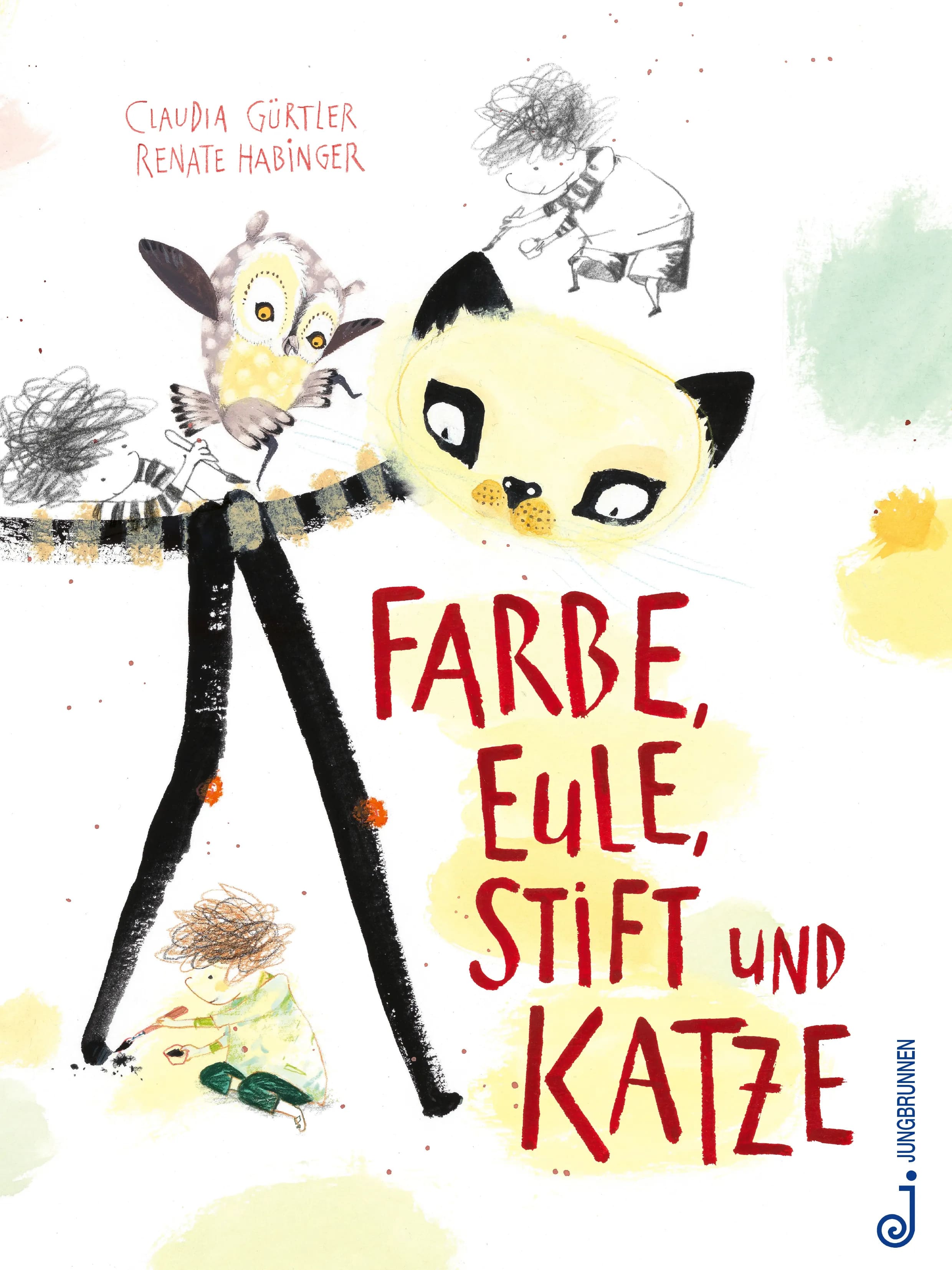 Farbe, Eule, Stift und Katze